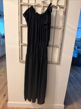 Banana Republic Black One-Shoulder Maxi Dress with Ruffle Tie